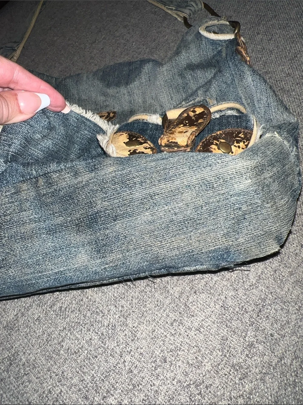 Vintage Marc Ecko Red Denim Shoulder Bag with Tan Accent Detailing Y2K